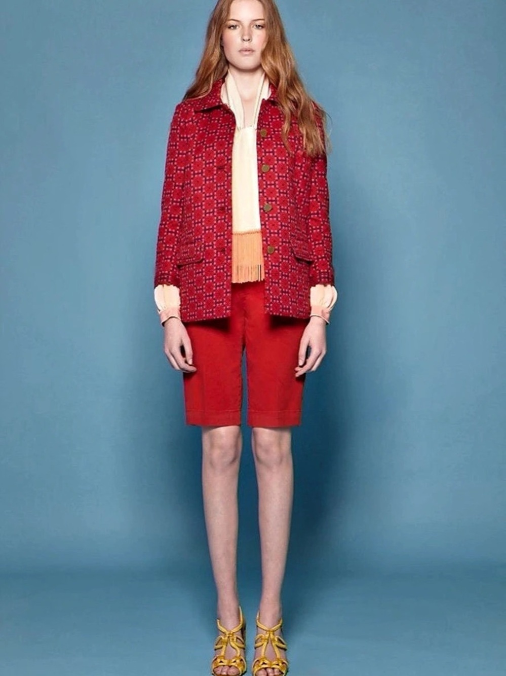 Tory Burch Geometric Wool Blend Jacket in Red